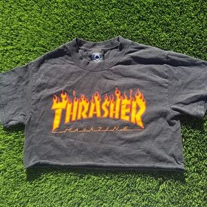 Thrasher Magazine Black Graphic T-Shirt Cropped